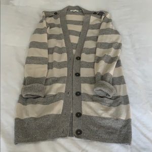 Vince 100% Cashmere Striped Cardigan Gray/Cream M